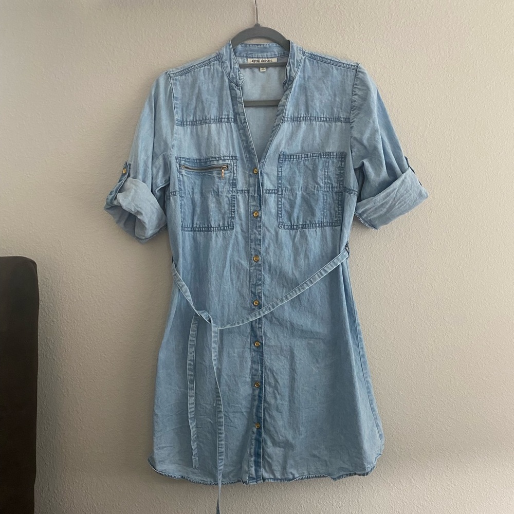 Speed Control New York S Denim Chambray short dress, button down, tie waist